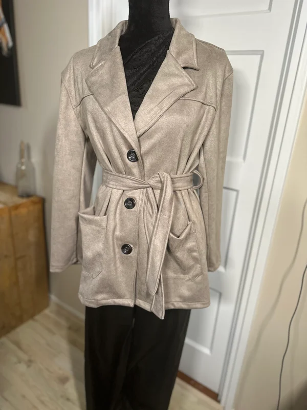 Suèdelook Jas met Ceintuur – Taupe