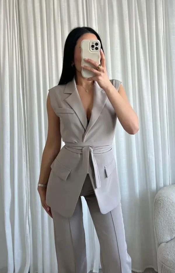 Mouwloze Blazer Taupe