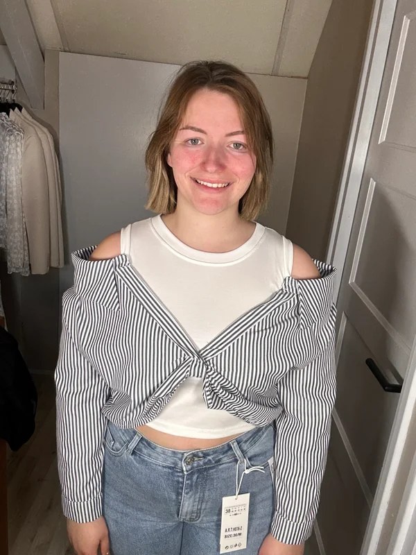 Gestreepte blouse top met witte top – One Size