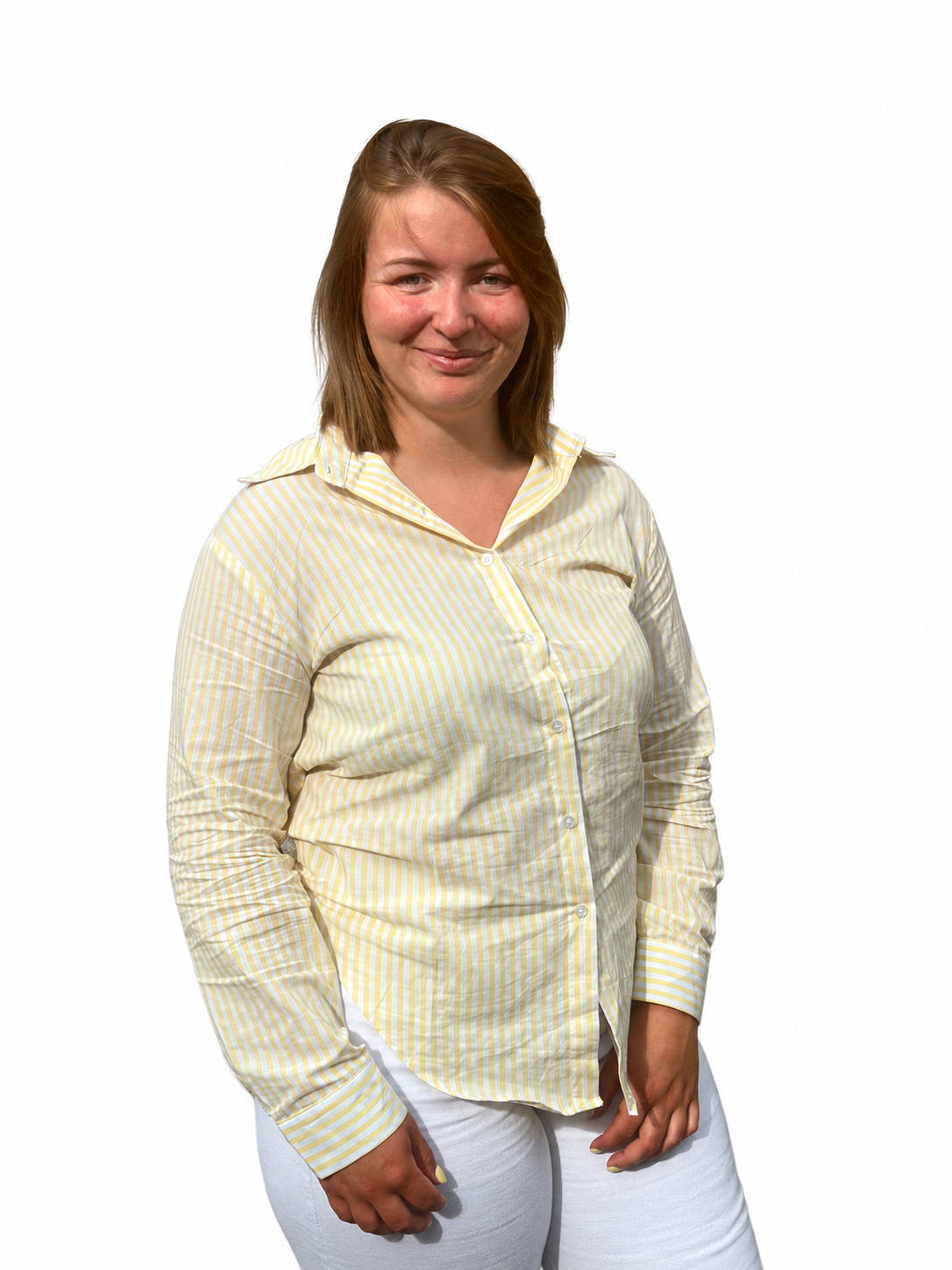 Geel wit gestreepte blouse met strikdetail