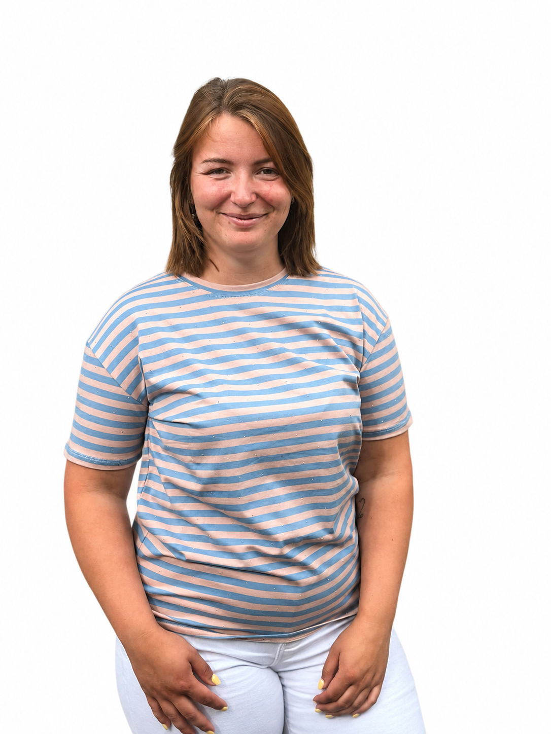 Gestreept T-shirt Roze Blauw met Glitters