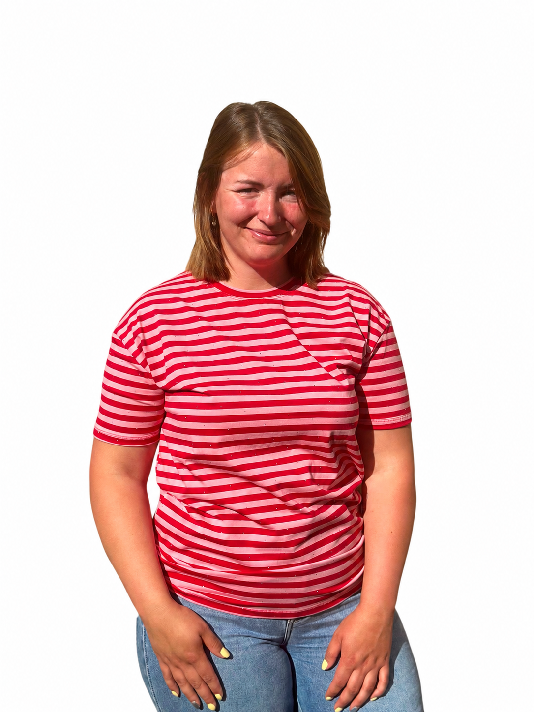 Gestreept T-shirt Roze Rood met Glitters