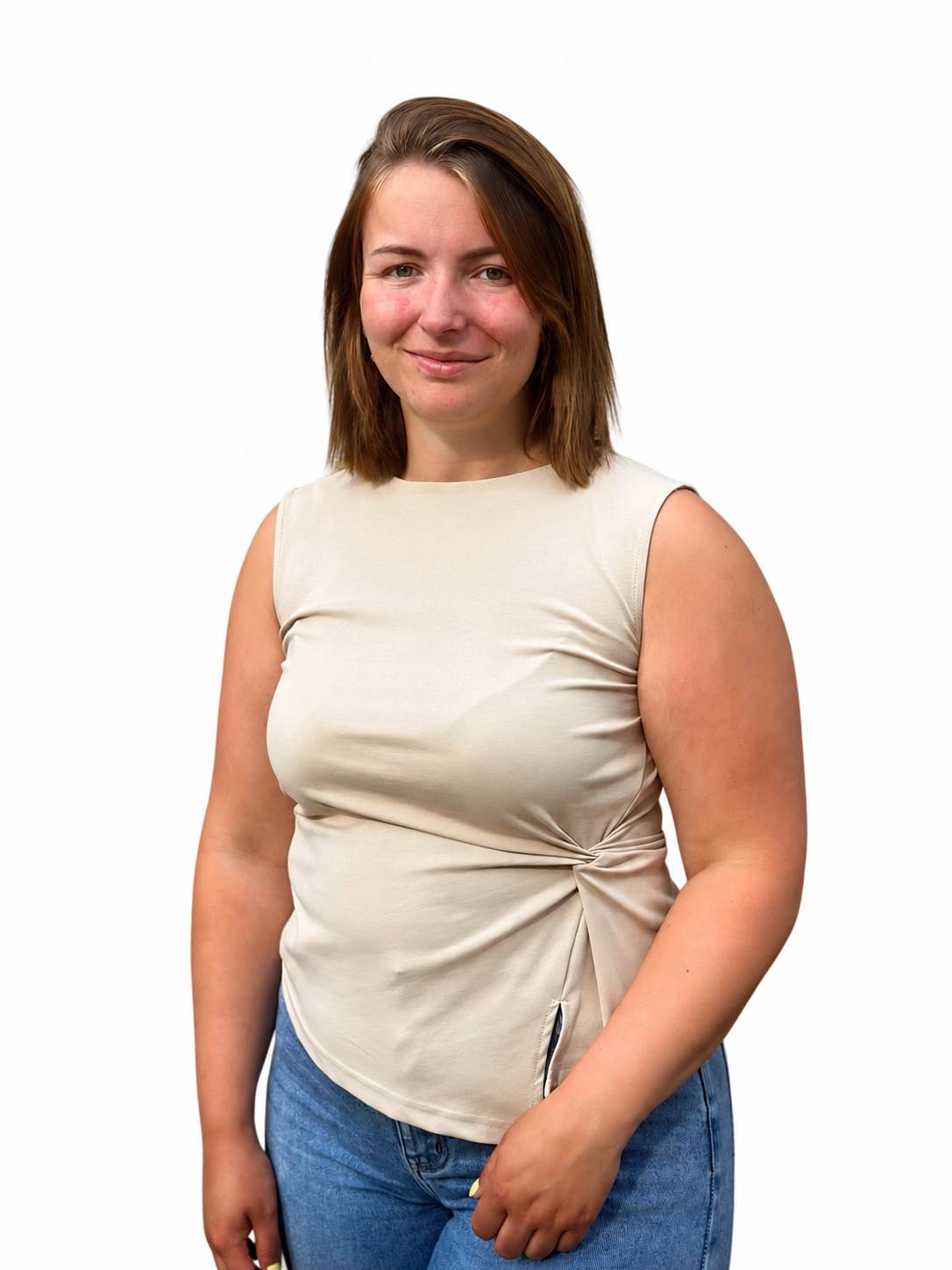 Beige Mouwloze Top met Knoopdetail