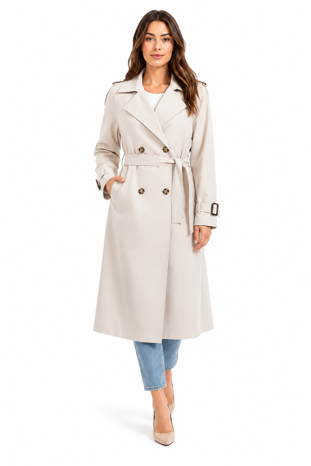 Beige Trenchcoat Dames met Ceintuur