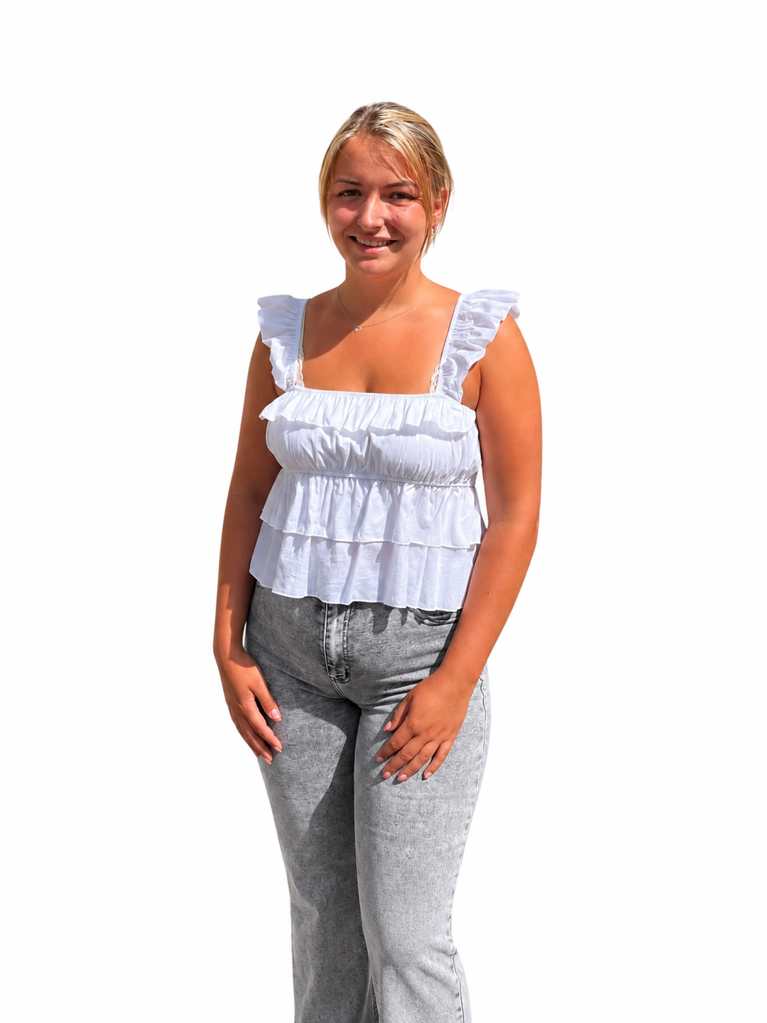 Witte ruffle top met volantmouwen