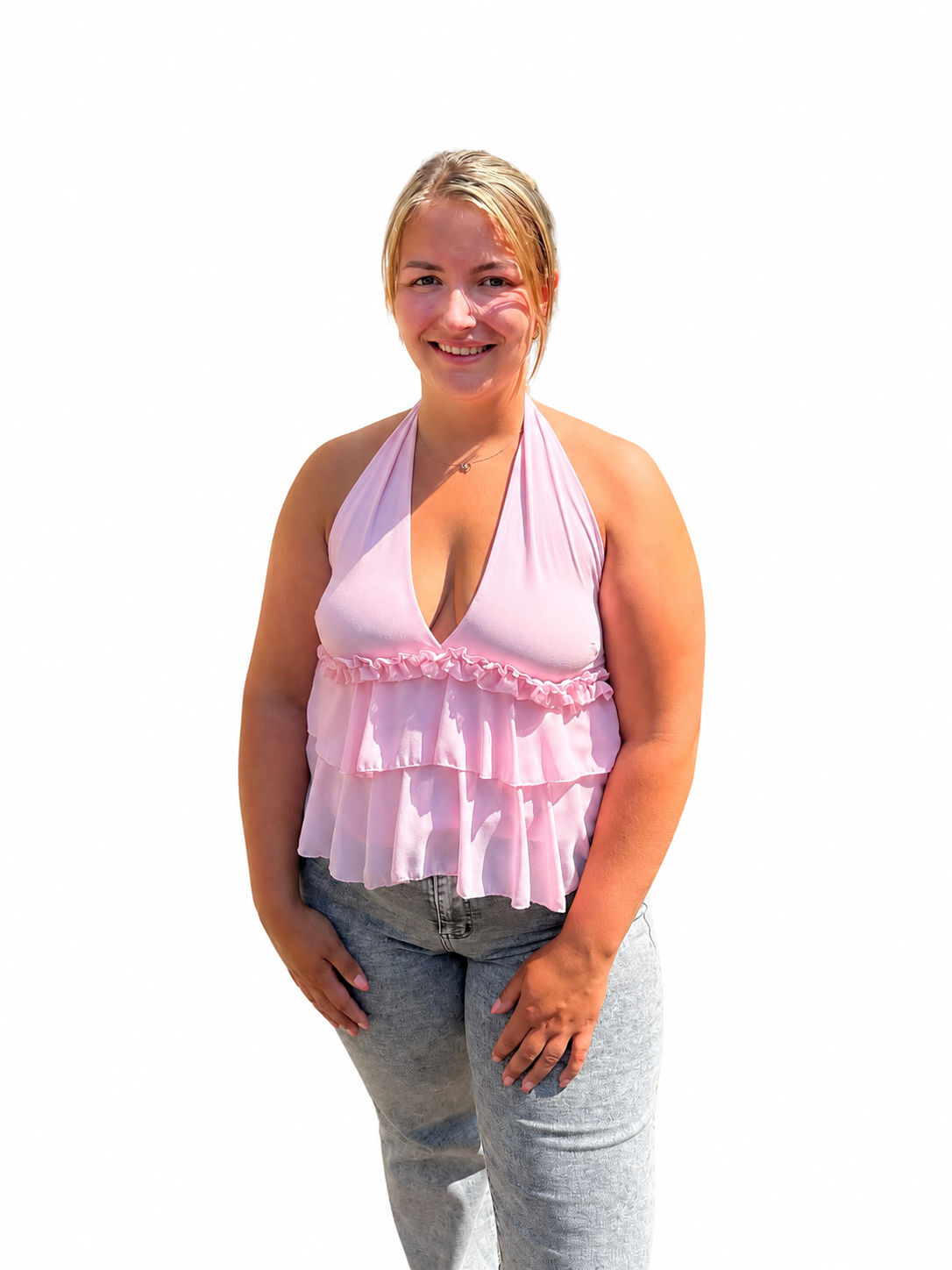 Roze Haltertop met Ruffles