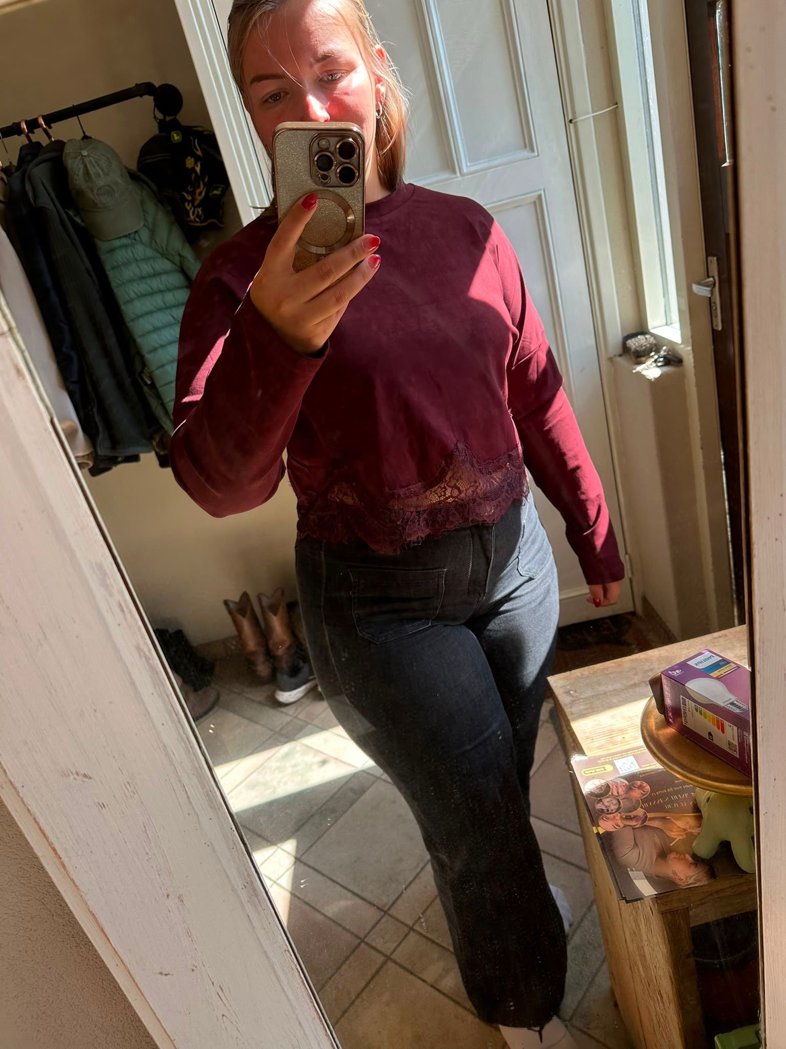 Bordeaux top met kant