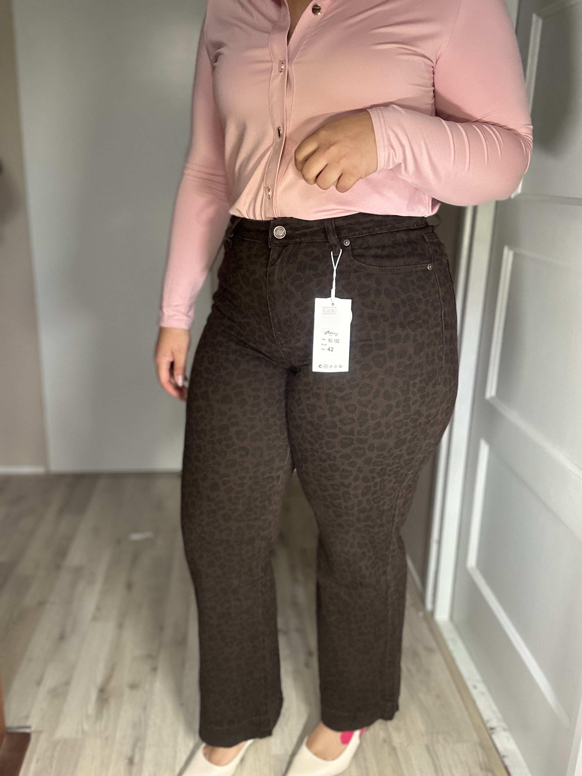 Bruine Jeans met Subtiele Panterprint